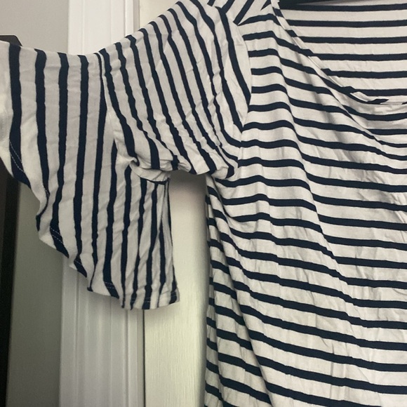 Navy and white striped top with 3/4 flowy/bell sleeves - Picture 2 of 3